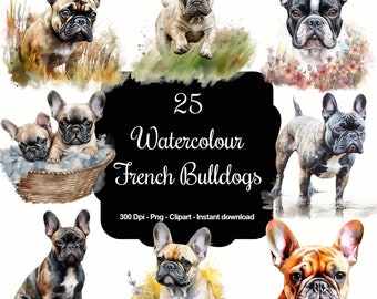 Charming Parisians: 25 Watercolour French Bulldogs Clipart Set