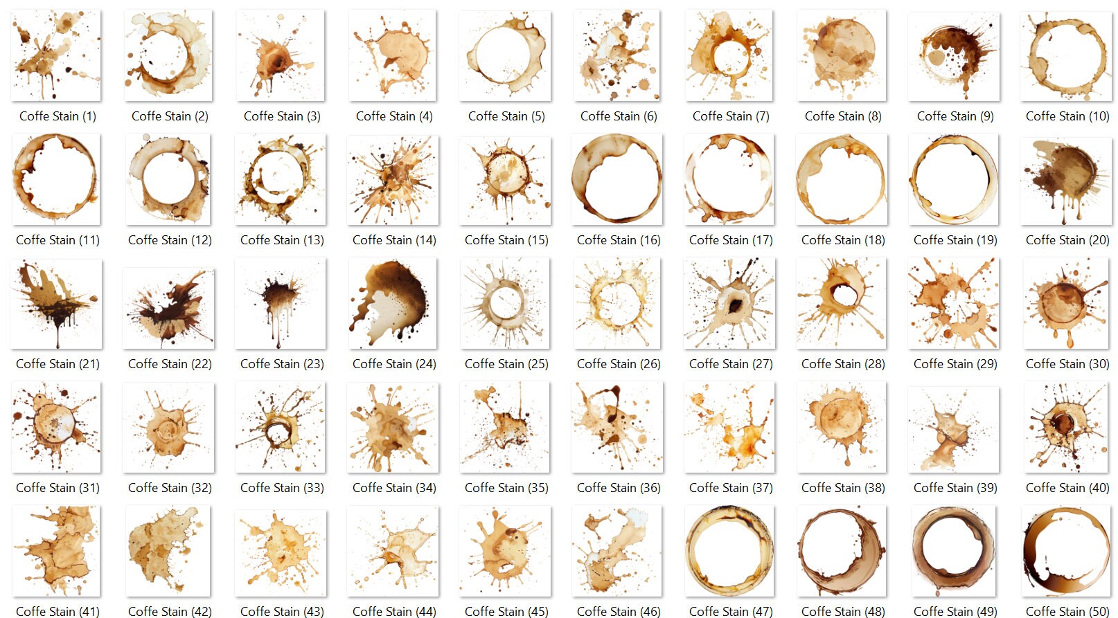 Caffeine Splatters: 100 Coffee Stains Clipart Set - Etsy