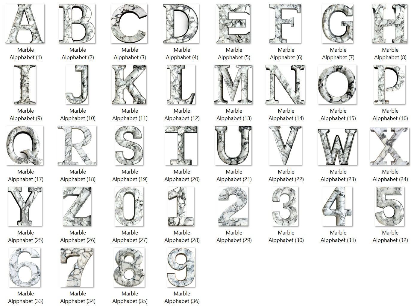 Marbled Elegance: Clipart Set of Marble Alphabet Letters and Numbers - Etsy