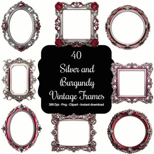 Allure vintage : lot de 40 cadres vintage argentés et bourgognes