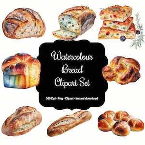 Bountiful Bakery: set di clipart di pane acquerellato, perfetto per i menu dei panifici, gli amanti del pane, l'arte digitale e molto altro!