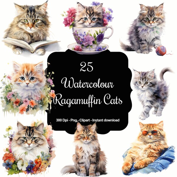 Whimsical Ragamuffin Cats: 25 Watercolor Portraits for Feline Aficionados