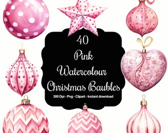 Blush Wonders: 40 Watercolor Pink Bauble Cliparts