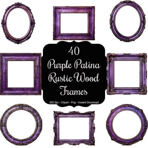 Legado de lavanda: conjunto de clipart de 40 molduras de madeira rústica com pátina roxa