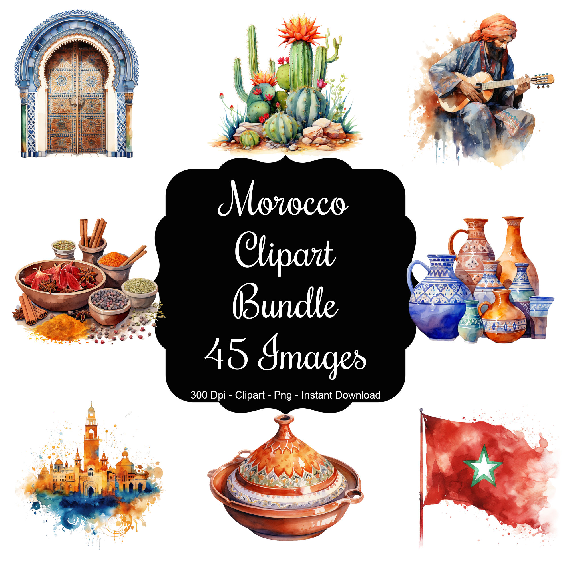 Moroccan Mosaic: 45 Watercolour Images Representing Morocco