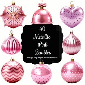Roze glans: 40 metallic roze kerstballen clipartcollectie