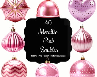 Pink Luster: 40 Metallic Pink Christmas Baubles Clipart Collection