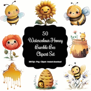 Buzzy Beauties: Colección de 50 adorables imágenes prediseñadas de abejorros en acuarela