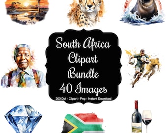Safari Splendor: 40 Watercolour Images Representing South Africa Clipart Set