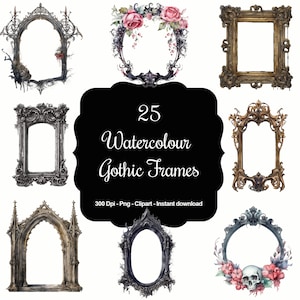 Gothic Grace: 25 Watercolour Gothic Frames Clipart Set