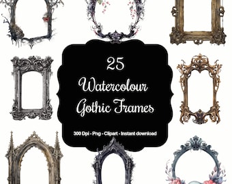 Gothic Grace: 25 akwarelowych ramek gotyckich clipartów