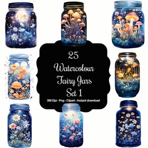 Enchanted Luminescence Set 1: 25 Watercolor Fairy Jar Clipart Collection