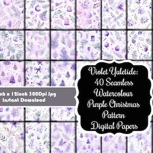 Violette Weihnachtszeit: 40 Nahtlose Aquarell Lila Weihnachtsmuster Digitale Papiere Se