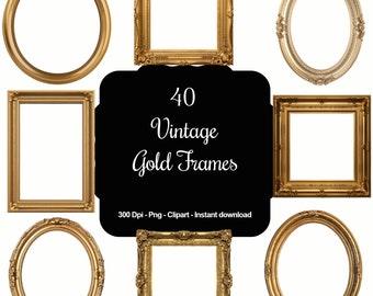 Gilded Legacy: 40 Gold Vintage Antique Frames Clipart Bundle