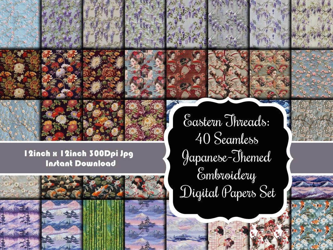 Paperthreads Japan Eastern Threads: 40 Seamless Japanese-themed Embroidery Digital Papers ...