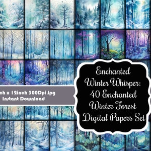 Enchanted Winter Whisper: 40 Enchanted Winter Forest Digital Papers Set