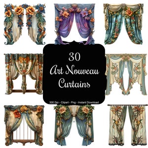 Susurros Art Nouveau: Conjunto de imágenes prediseñadas de 30 cortinas Art Nouveau