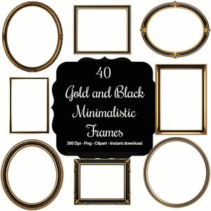 Modern Luxe: 40 Gold & Black Minimalistic Frames Clipart Bundle