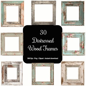 30 noodlijdend hout, shabby chique frames, hoogwaardige clipart, instant download, 300 dpi, transparante png-bestanden, commercieel gebruik