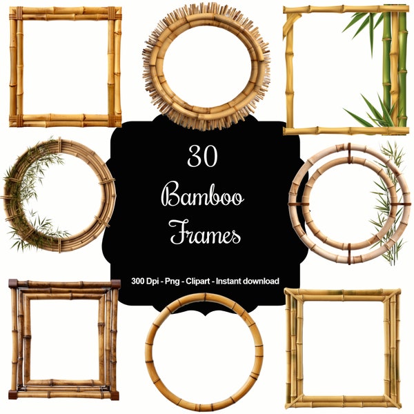 30 Bamboo Frames, High Quality Clipart, Instant Download, 300 Dpi, Transparent PNG Files, Commercial use