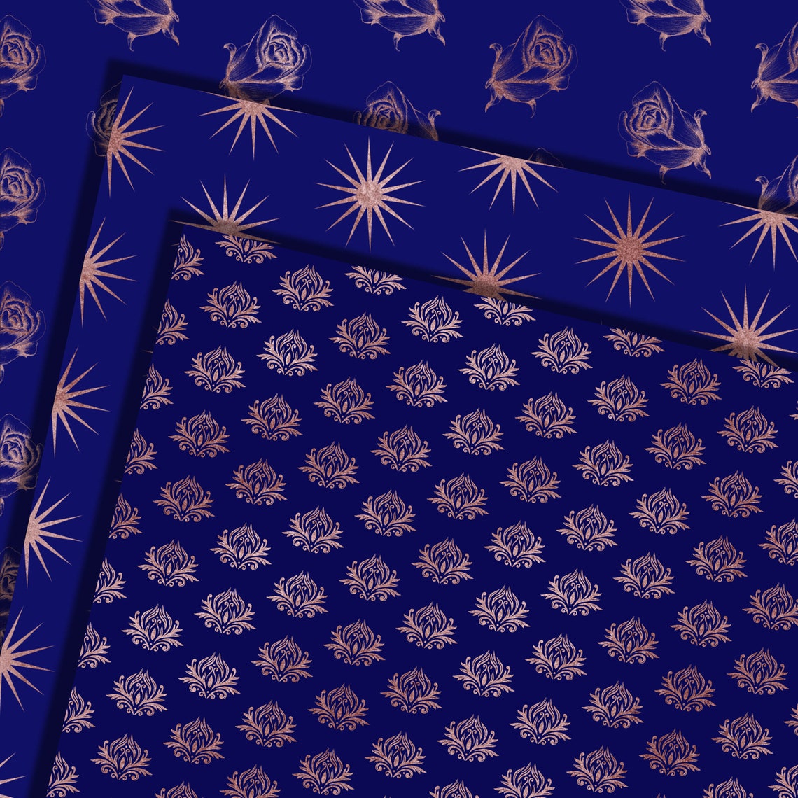 Navy Blue and Rose Gold Seamless Digital Paper Instant Etsy