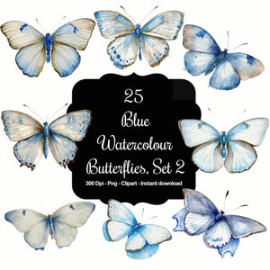 Eleganza azzurra: set 2 di collezione di clipart di farfalle acquerellate blu