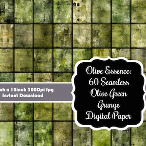 Olive Essence: 60 Nahtlose Olivgrün Grunge Digital Paper Collection