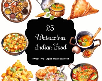 Flavours of India: Watercolour Indian Food Clipart Set - Vibrant Images for Foodies, Chefs and Creatives!