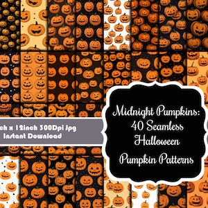 真夜中のパンプキン: シームレスなハロウィーンのパンプキンパターンのデジタルペーパー 40 枚