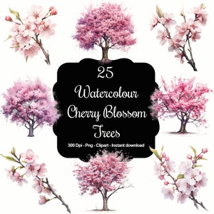 Sakura Serenade: 25 Aquarell Kirschblüten Baum Clipart Sammlung Perfekt für Natur-inspirierte Projekte, einzigartige Design-Elemente & mehr!