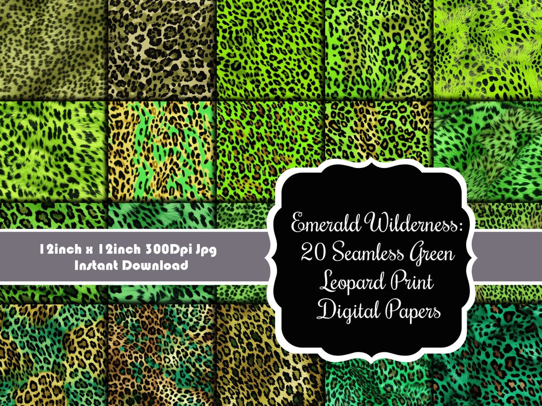 Emerald Wilderness: 20 Seamless Green Leopard Print Digital Papers