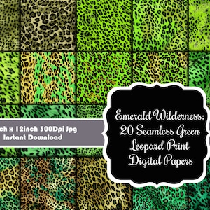 Emerald Wilderness: 20 nahtlose grüne Leoparden-Muster-Digital-Papiere