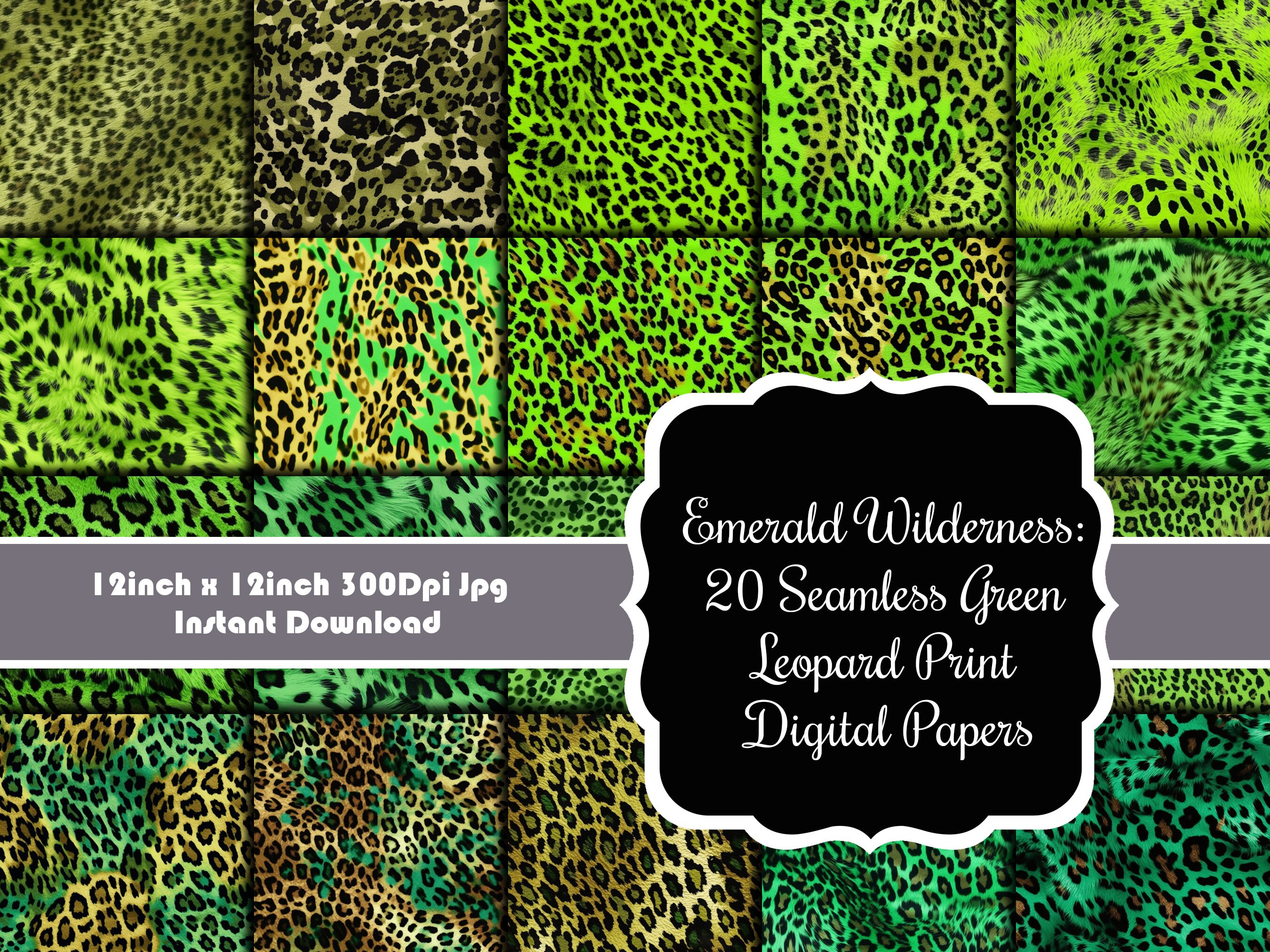 Emerald Wilderness: 20 Seamless Green Leopard Print Digital Papers