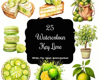 Zesty & Fresh: 25 clipartcollectie aquarel Key Lime, unieke illustraties met Key Lime-thema voor persoonlijk en commercieel gebruik