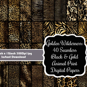 Golden Wilderness : 40 papiers numériques transparents noir et or à imprimé animal