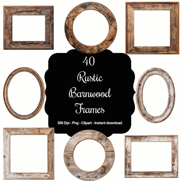 Rustic Reverie: 40 Rustic Barnwood Frames Clipart Set