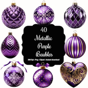 Regal Radiance: 40 Lila Metallic Christbaumkugeln Clipart Sammlung