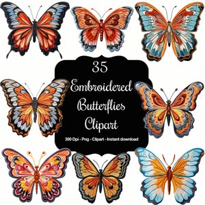 Stitched Wings: 35 Embroidered Butterfly Clipart Collection