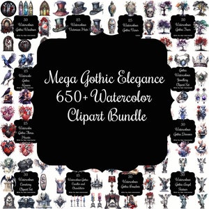 Mega Gothic Elegance: 650+ Images Watercolor Gothic Clipart Bundle
