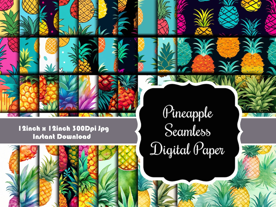 Pineapple Patterns Digital Papers - 40 Seamless, Tropical Inspirations ...