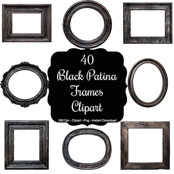 Rustic Elegance: 40 Black Patina Rustic Wood Frame Clipart Set