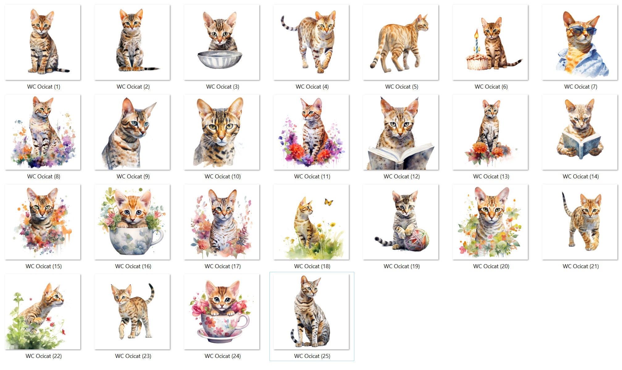 Whimsy 25 Spotted Whimsy: 25 Watercolor Ocicats Clipart Set - Etsy