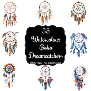 Meraviglie del tessitore di sogni: 35 set di clipart di acchiappasogni Boho ad acquerello