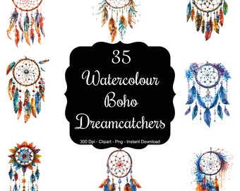 Drömvävarens underverk: 35 akvarell bohemiska drömfångare clipart-set