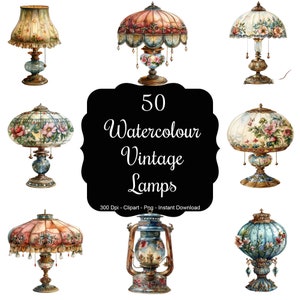 Eredità luminosa: set di 50 clipart per lampade vintage ad acquerello