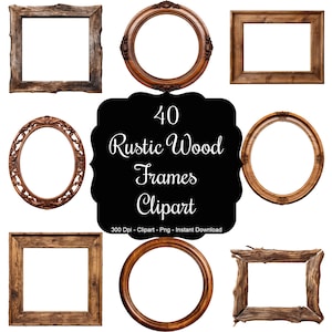 Houten bedel: 40 rustieke houten lijsten clipartset