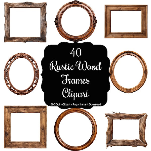 Timber Charm: 40 Rustic Wood Frames Clipart Set