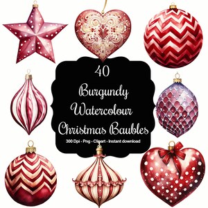 Burgundy Bliss : 40 cliparts aquarelle de boules de bourgogne