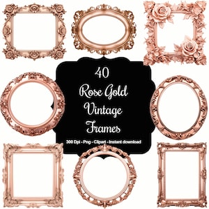 Elegancia vintage: paquete de imágenes prediseñadas de 40 marcos vintage en oro rosa