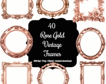 Vintage Elegance: 40 Rose Gold Vintage Frames Clipart Bundle